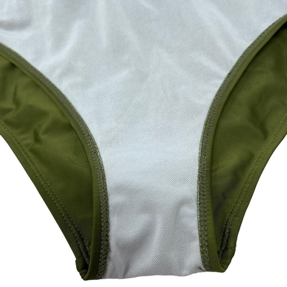 Olive Green One Piece Swim Suit Size 3X Plunging V-Neck Open Back Flutter Sleeve - Picture 12 of 16